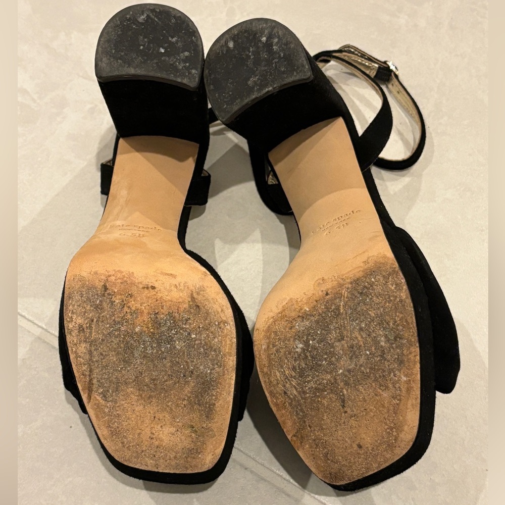 Kate Spade Confetti Platform Sandal Heels Black Suede Size 6.5 - Picture 11 of 13